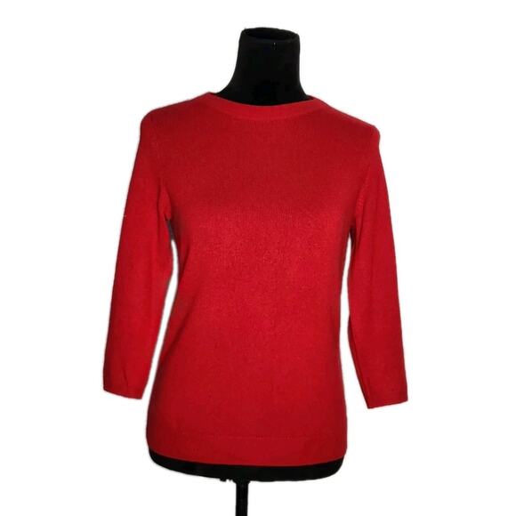Talbots Audrey 100% Cashmere Red Crewneck Sweater 3/4 Sleeve Size Small Petites - Picture 2 of 9